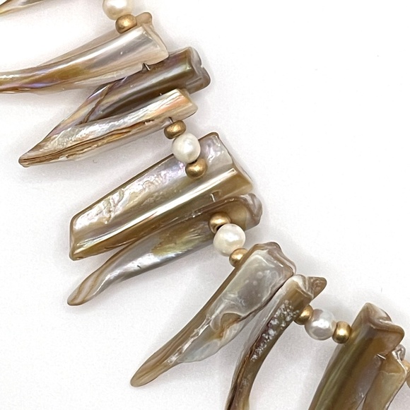 Statement Necklace Natural Shell Freshwater Pearl Czech Glass - Picture 3 of 16